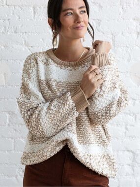 GRADE & GATHER
MIX STRIPE TEXTURED SWEATER - BEIGE/TAN